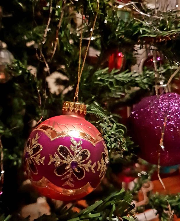 Christmas baubles on tree