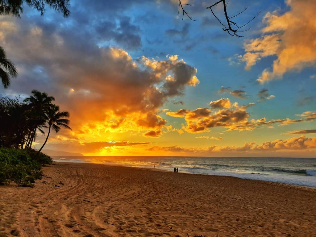 Sunset on the North Shore of Oahu, Hawaii, taken fom Pipeline beach