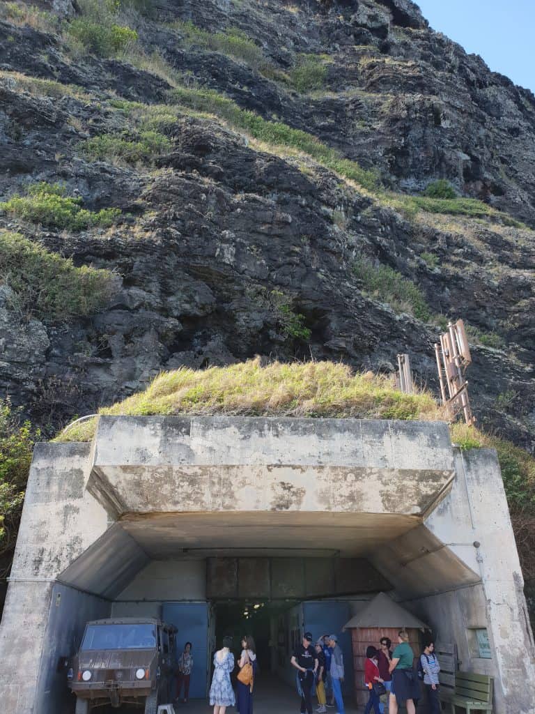 The entrance to WW2 bunker Battery Cooper on Kualoa Ranch. The bunker goes into the mountain.