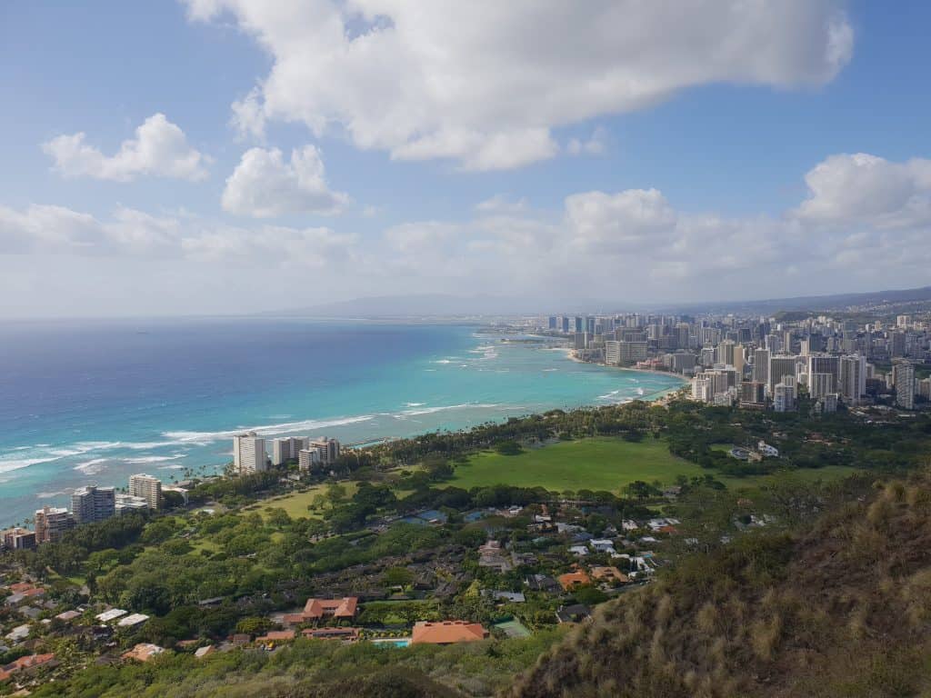 Looking out towards Waikiki and Honolulu from the top of Diamond Head crater