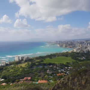 Looking out towards Waikiki and Honolulu from the top of Diamond Head crater