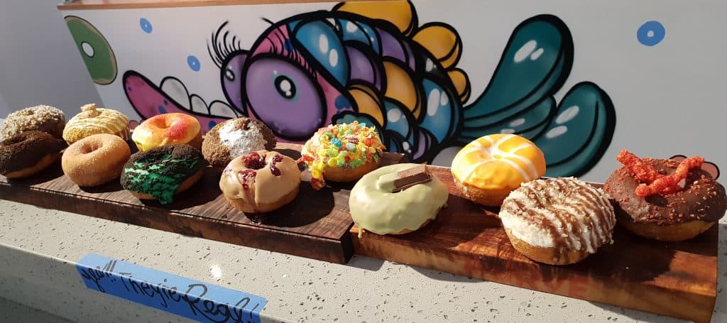 Colourful donuts on offer at Purve Donut Stop