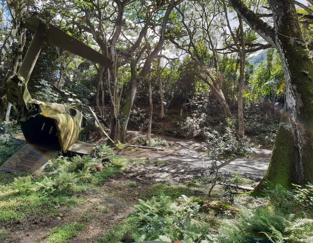King Kong crashed helicopter set on Jungle Jeep expedition, Kulaoa Ranch Oahu