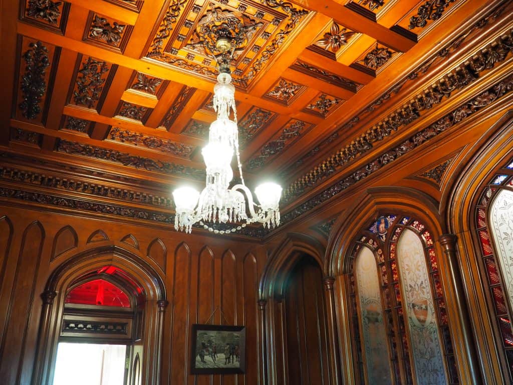 Ornate woodwork in the dining room at Larnach Castle Dunedin