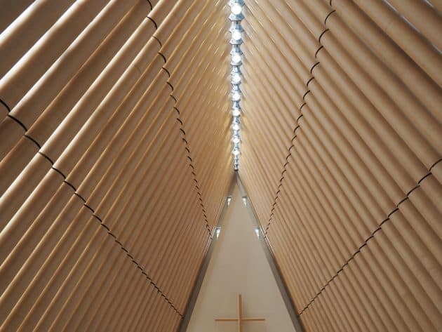Interior cardboard tubing in the roof of the Transitional Church in Christchurch